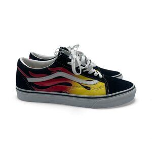 VANS Old Skool Flame Fire Shoes Sneaker Men 10.5 Women 12 Black Yellow Red